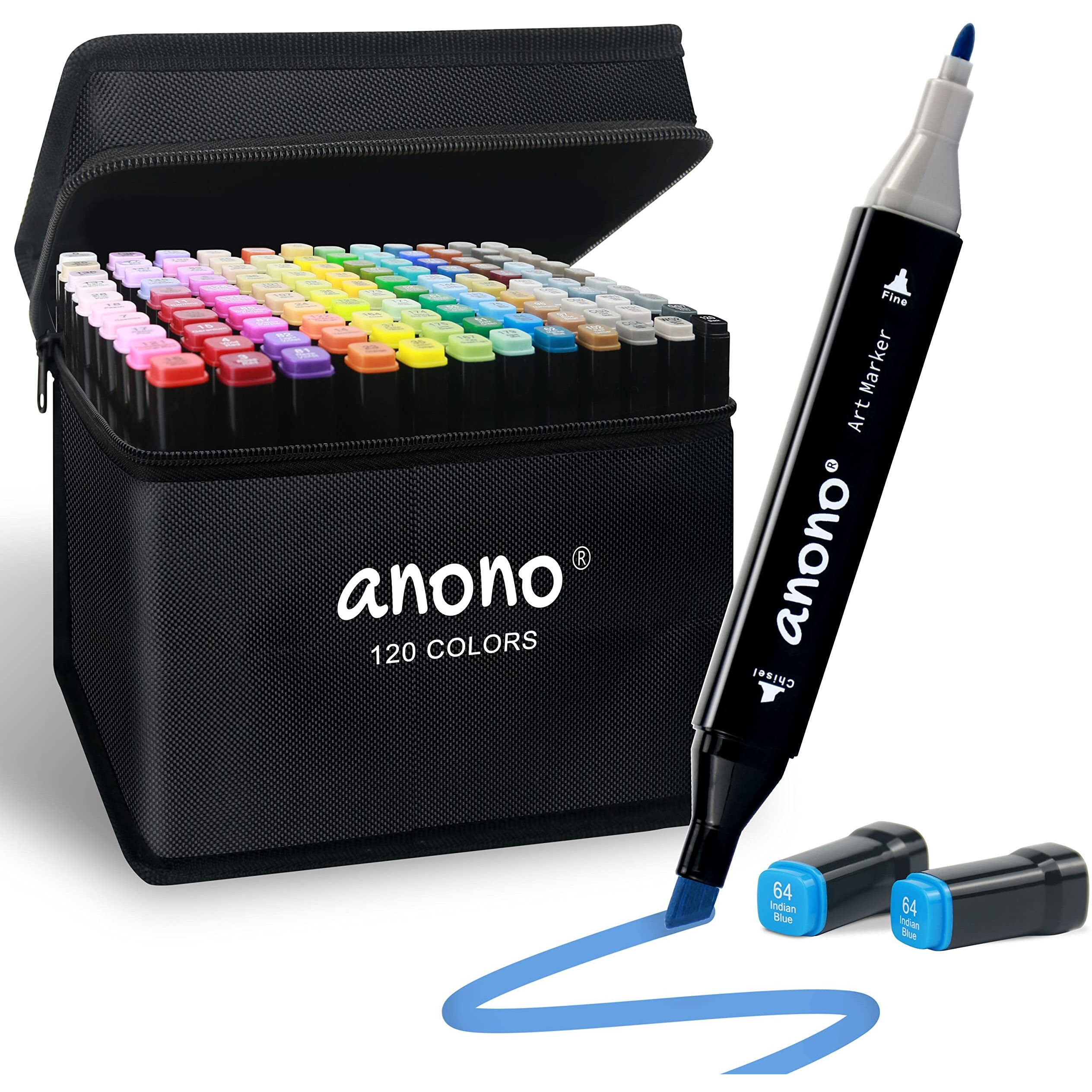 Anono 120 Colors Alcohol Markers Dual Tip Marker Permanent Marker Set Artist Markers With Carry Bag For Kids Adults Coloring Drawing, Black Penholder