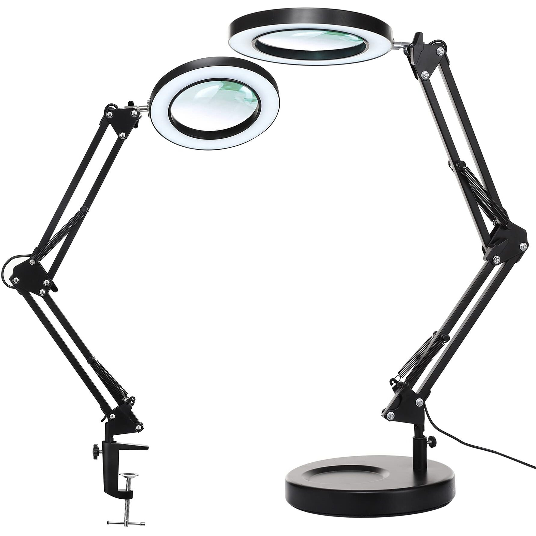 10X Magnifying Glass With Light And Stand, Kirkas 2-In-1 Stepless Dimmable Led Magnifying Desk Lamp With Clamp, 3 Color Modes Lighted Magnifier Swivel Arm Light For Reading, Craft, Close Works -Black