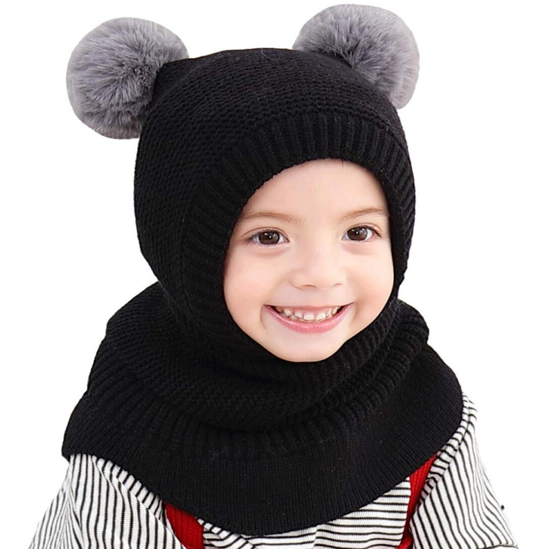Toddler Winter Hat, Baby Winter Hat, Fleece Lined Girls Boys Winter Hat, Kids Winter Hat Scarf Earflap Hood Skull Caps, 1-5T (954 Black)