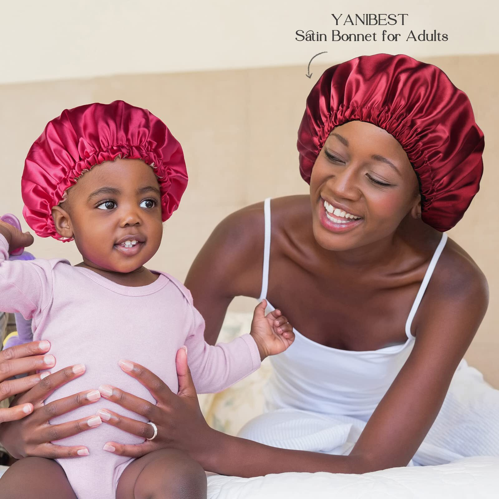 Yanibest Baby Satin Bonnet Sleep Cap For Curly Hair - Double Layer Reversible Adjustable Silky Satin Cap For Infant Toddler Child(6-36Months,Pink)