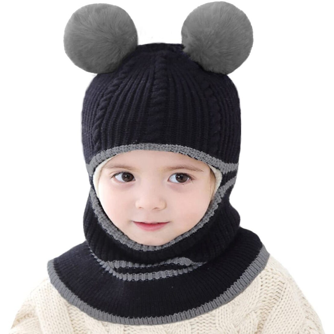 Toddler Winter Hat, Baby Winter Hat, Fleece Lined Girls Boys Winter Hat, Kids Winter Hat Scarf Earflap Hood Skull Caps, 1-4T (Bear Black)
