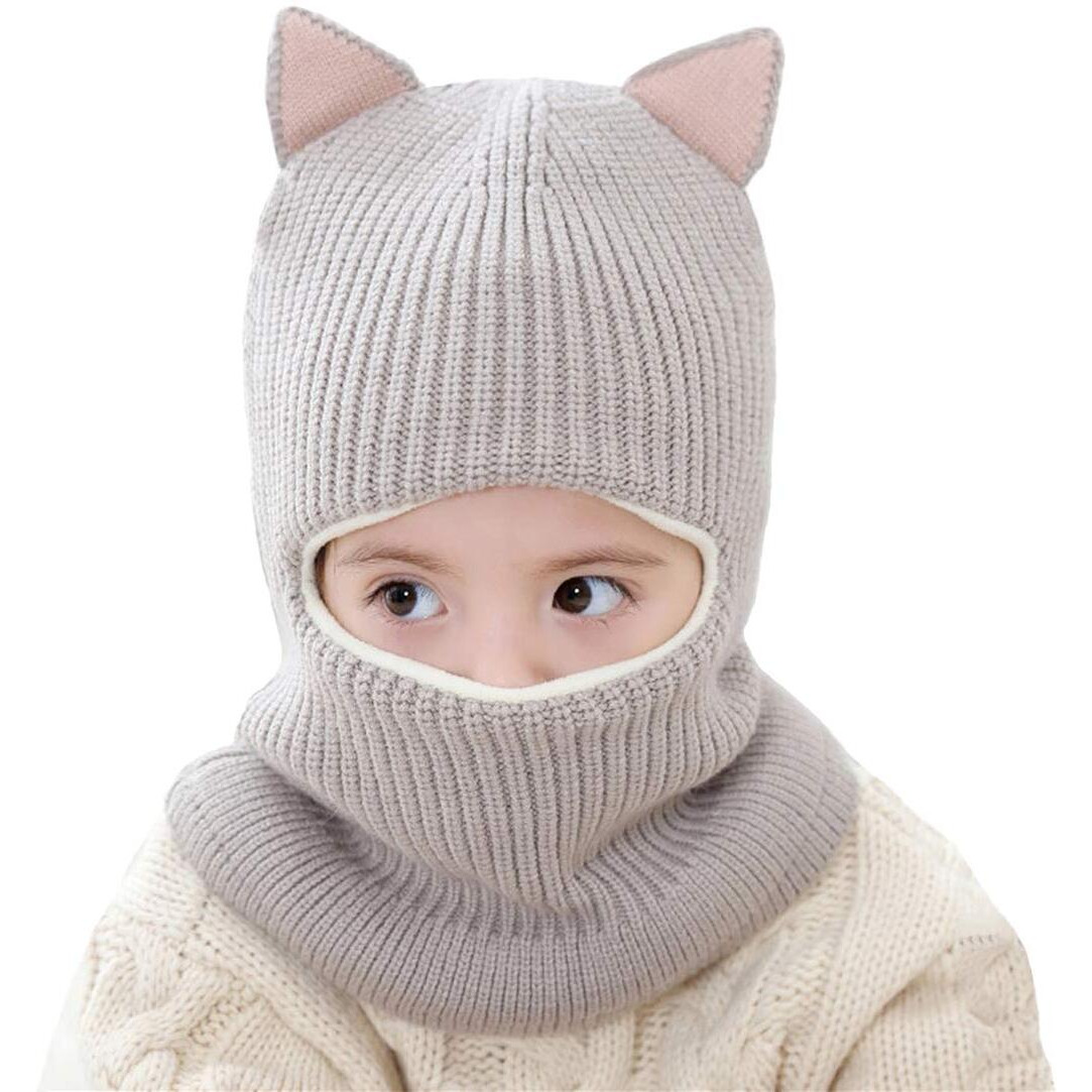 Toddler Winter Hat, Baby Winter Hat, Fleece Lined Girls Boys Winter Hat, Kids Winter Hats Scarf Earflap Hood Skull Caps, 1-5T (Cat Grey)