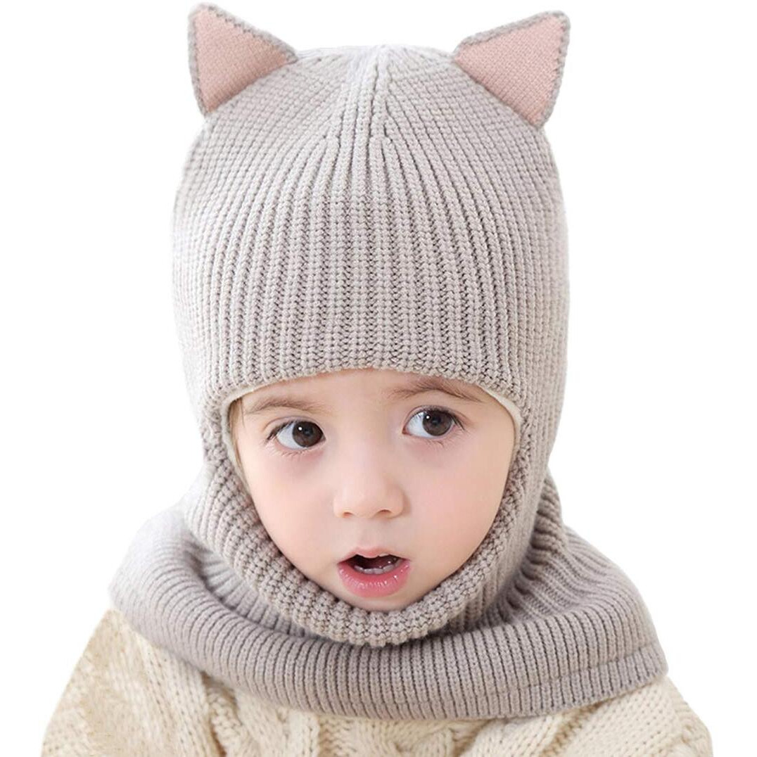 Toddler Winter Hat, Baby Winter Hat, Fleece Lined Girls Boys Winter Hat, Kids Winter Hats Scarf Earflap Hood Skull Caps, 1-5T (Cat Grey)