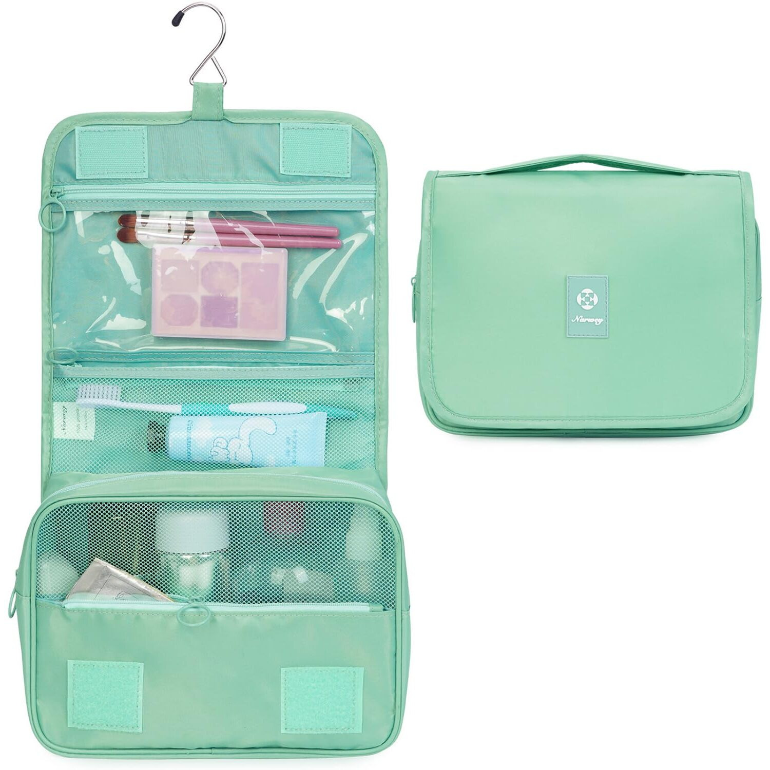 Narwey Hanging Toiletry Bag For Women Travel Makeup Bag Organizer Toiletries Bag For Travel Size Cosmetics Essentials Accessories (Green)