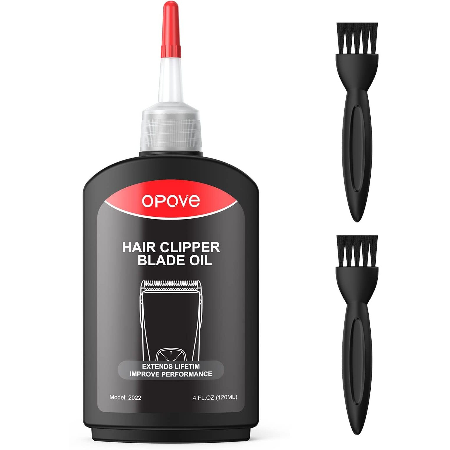 Opove Premium Hair Clipper Blade Lubricating Oil For Clippers, Trimmers, Groomers, Rust Prevention, 4.05Oz/120Ml, 1 Pack With Clean Brushes