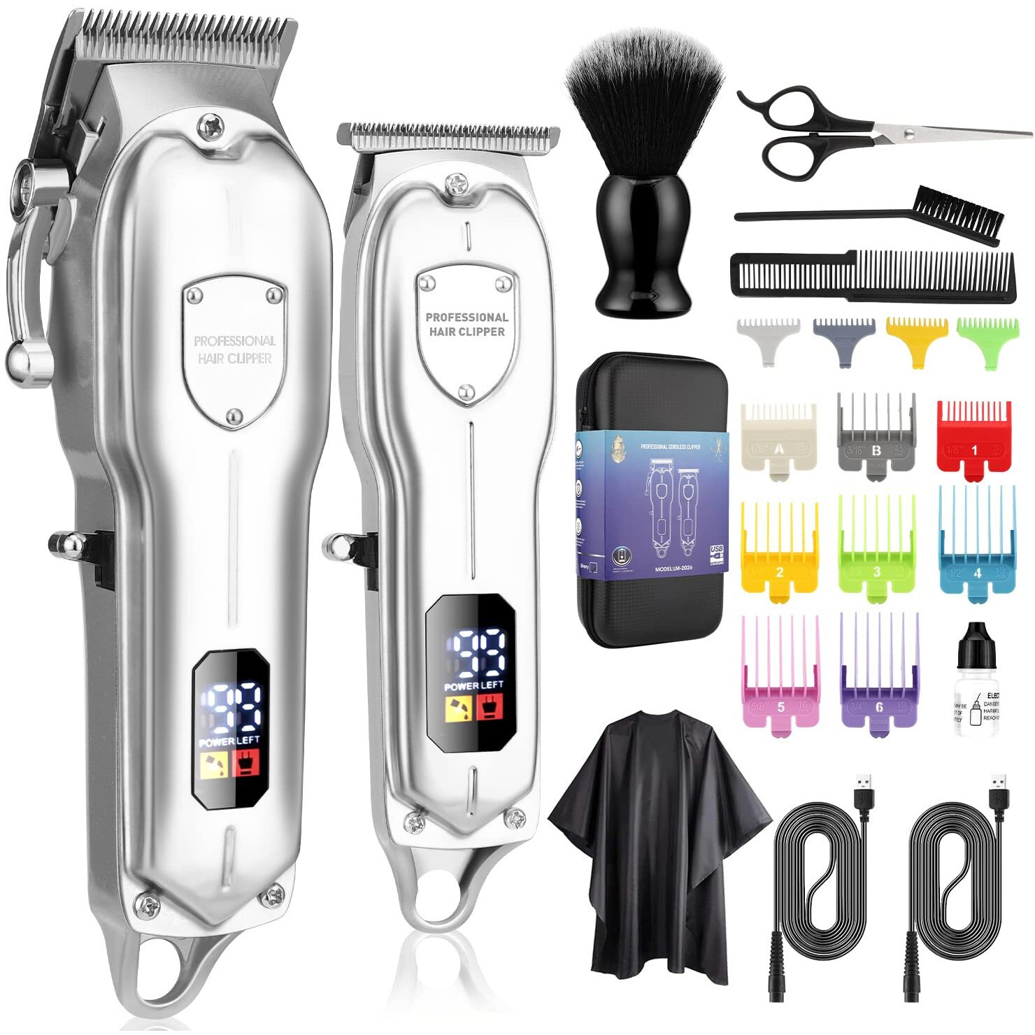 Karrte Professional Hair Clippers And Trimmer Kit,Cordless Hair Cutting Kit,Barber Supplies For Men Beard Trimmer Mens Grooming Kit Accessories (Silver)
