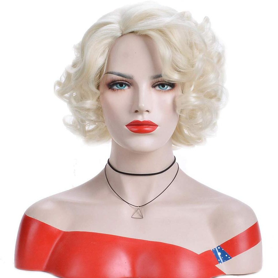 Short Blonde Curly Wig Natural Wavy Wigs For Cosplay Costume Party Come With Wig Cap