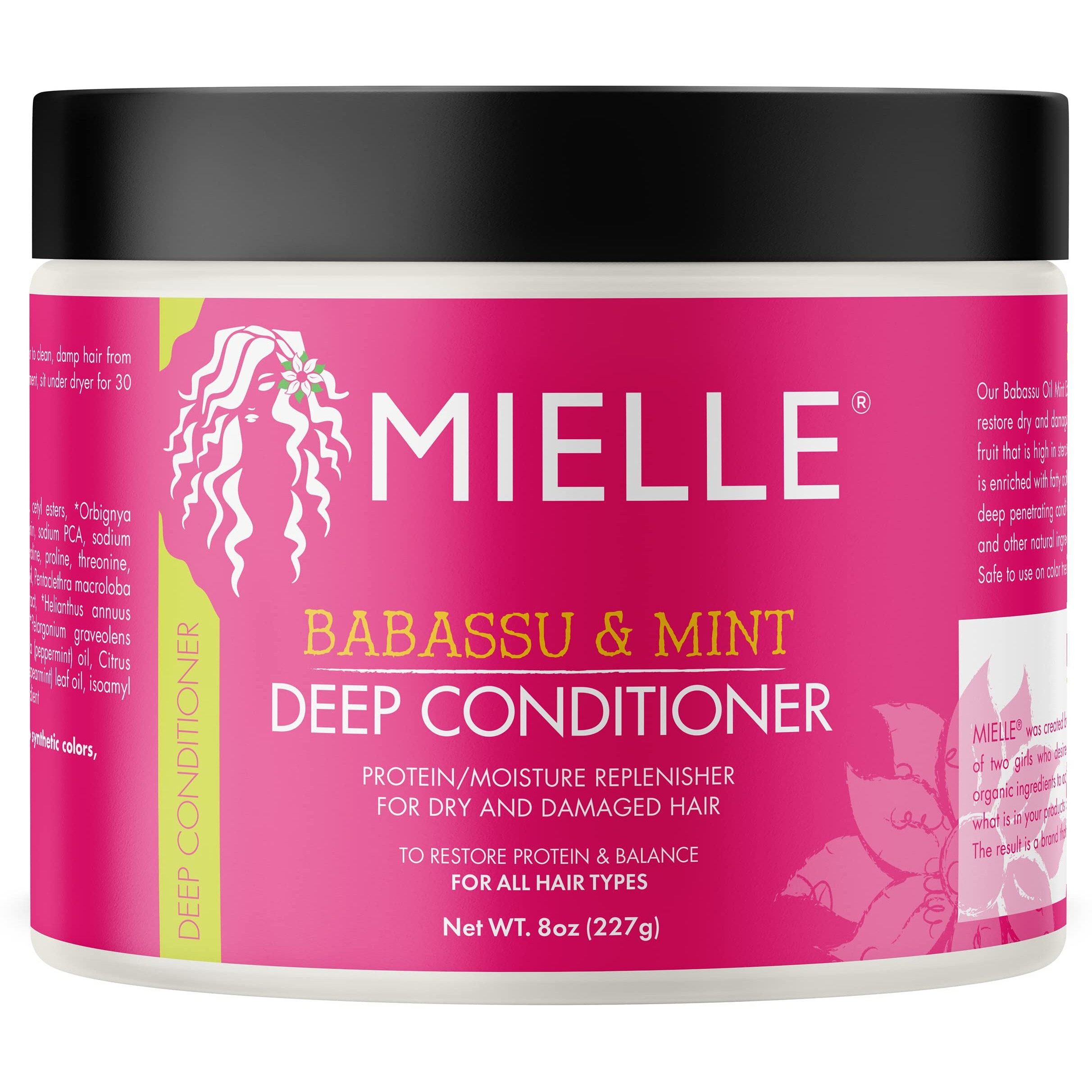 Mielle Organics Babassu & Mint Deep Conditioner With Protein, Moisturizing & Conditioning Deep Treatment, Hydrating Repair For Dry, Damaged, & Frizzy Hair, 8-Ounces