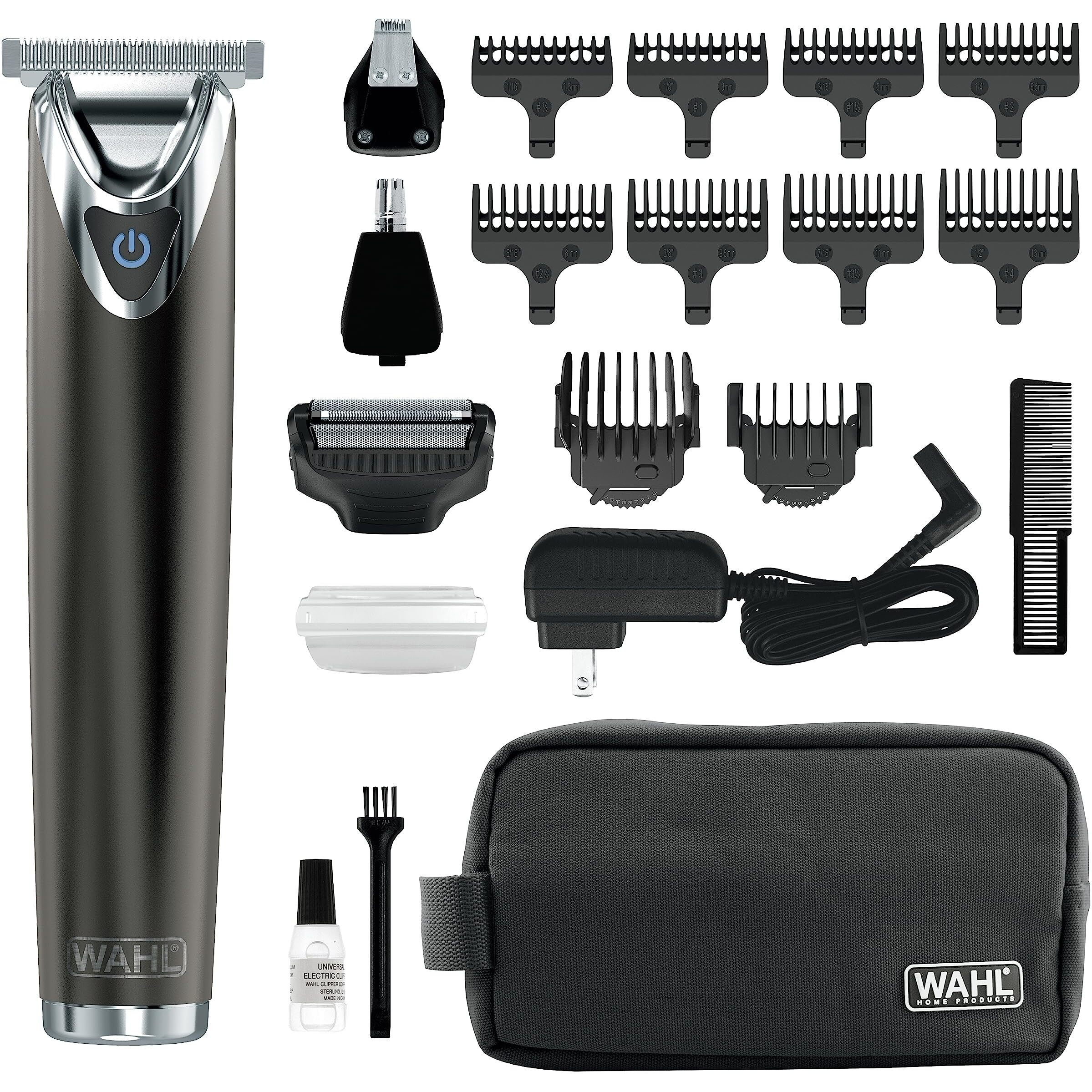 Wahl Usa Stainless Steel Lithium Ion 2.0+ Slate Beard Trimmer For Men - Electric Shaver, Nose Ear Trimmer, Rechargeable All In One Men's Grooming Kit - Model 9864
