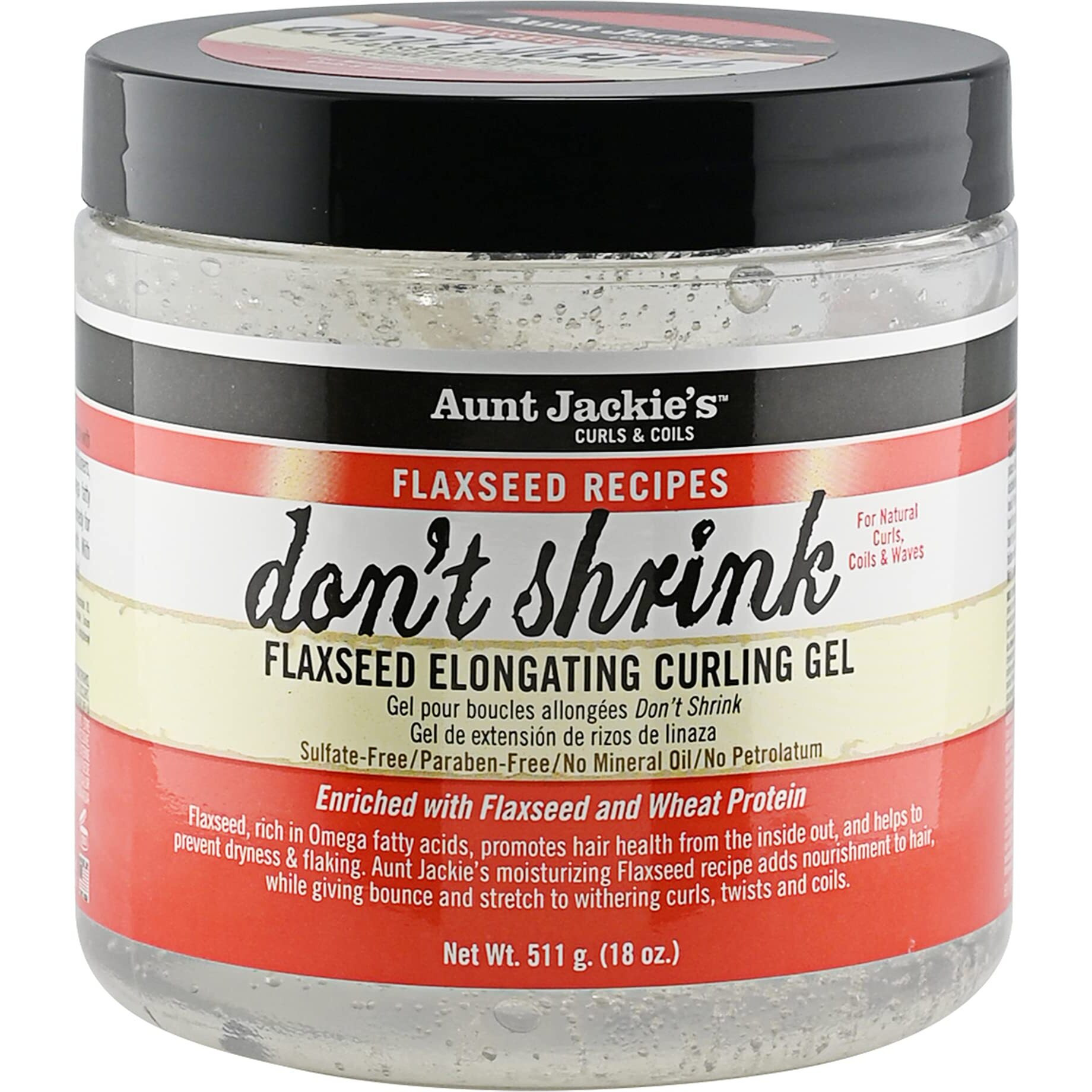 Aunt Jackie's Flaxseed Recipes Don'T Shrink Elongating Hair Curling Gel For Natural Curls, Coils And Waves, Helps Prevent Dryness And Flaking, 18 Oz