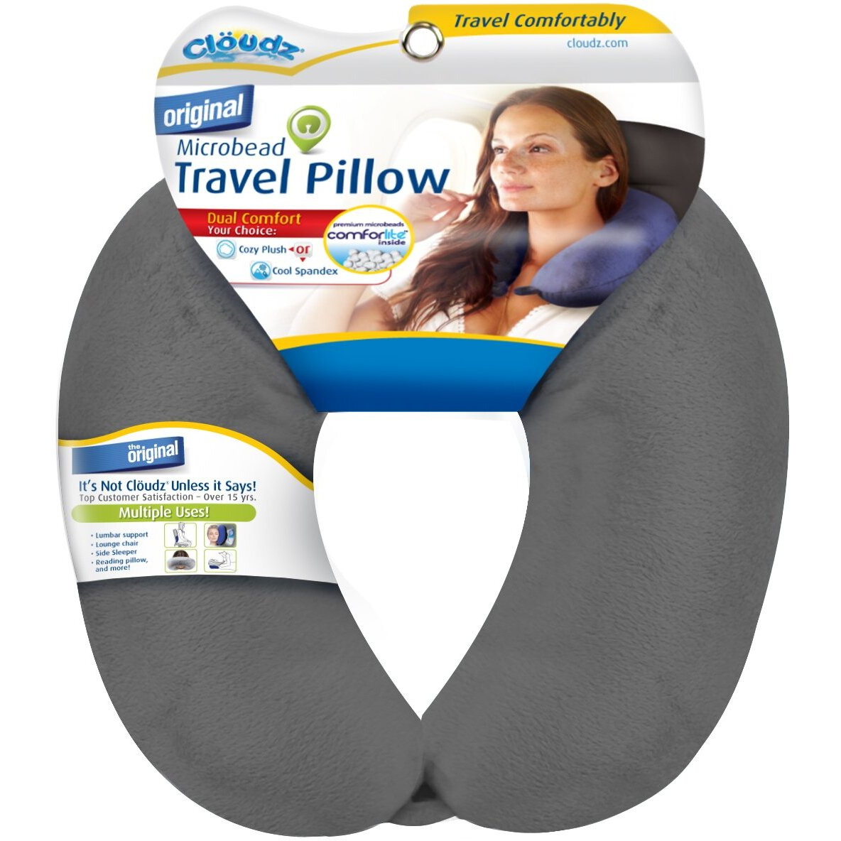 Cloudz Microbead Travel Neck Pillow - Grey