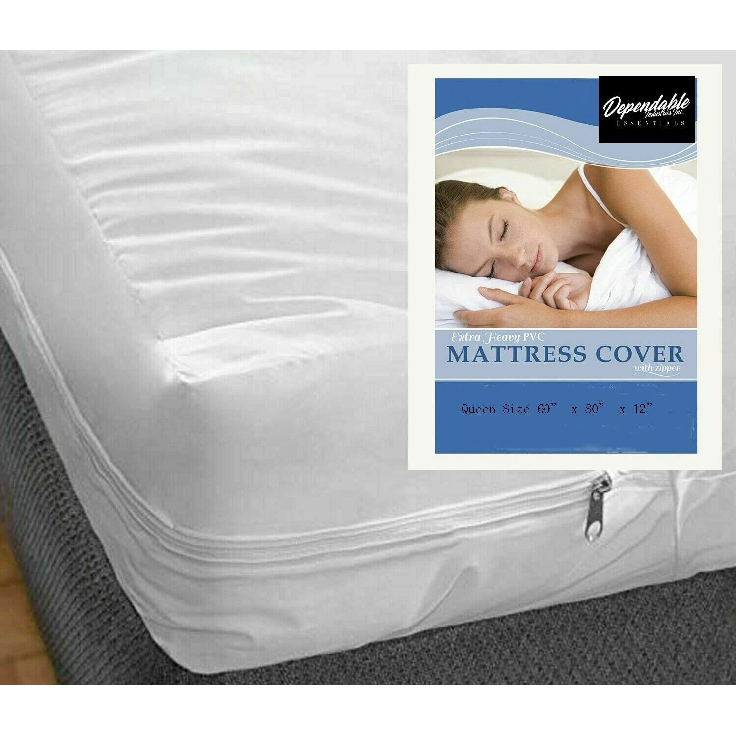Queen Size Vinyl Mattress Protector Zippered Encasement Cover 100% Waterproof Prevent Stains And Spills
