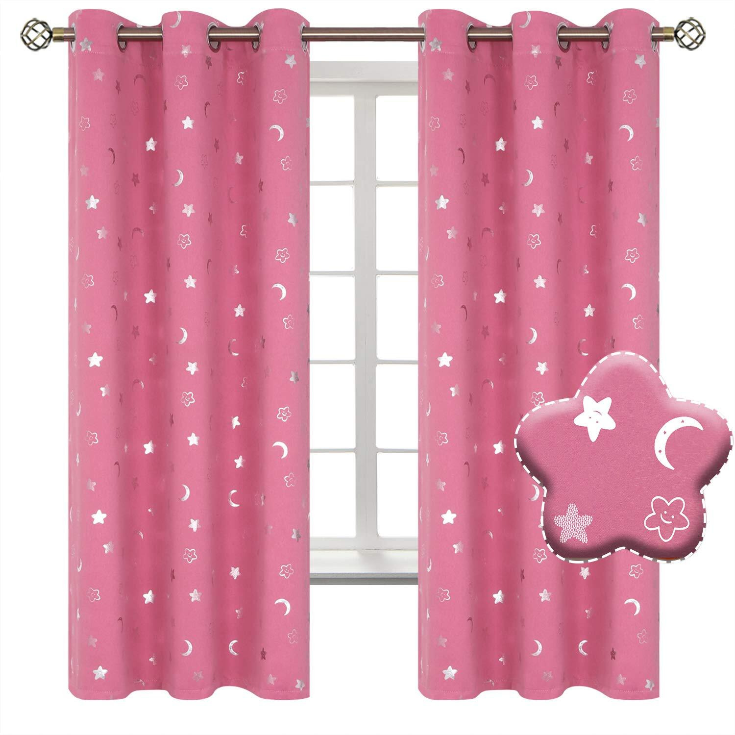 Bgment Pink Blackout Curtains For Girls Bedroom, Girls Curtains Grommet Thermal Insulated Room Darkening Star Curtains, 2 Panels Of 42 X 63 Inch
