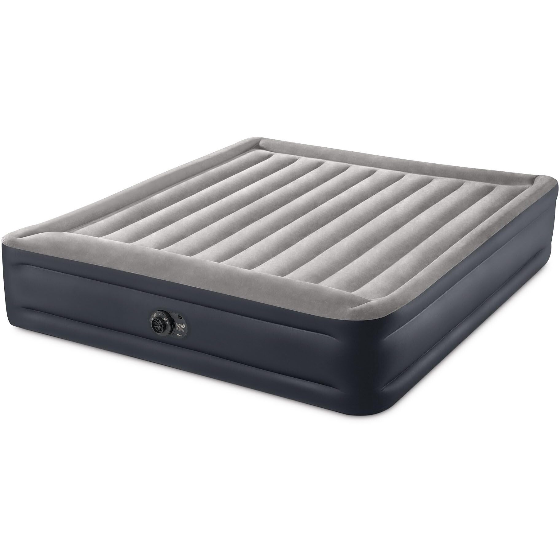 Intex Dura Beam Deluxe Raised Pillow Inflatable Blow Up Portable Firm Air Mattress With Built-In Internal Air Pump, King-Sized Bed