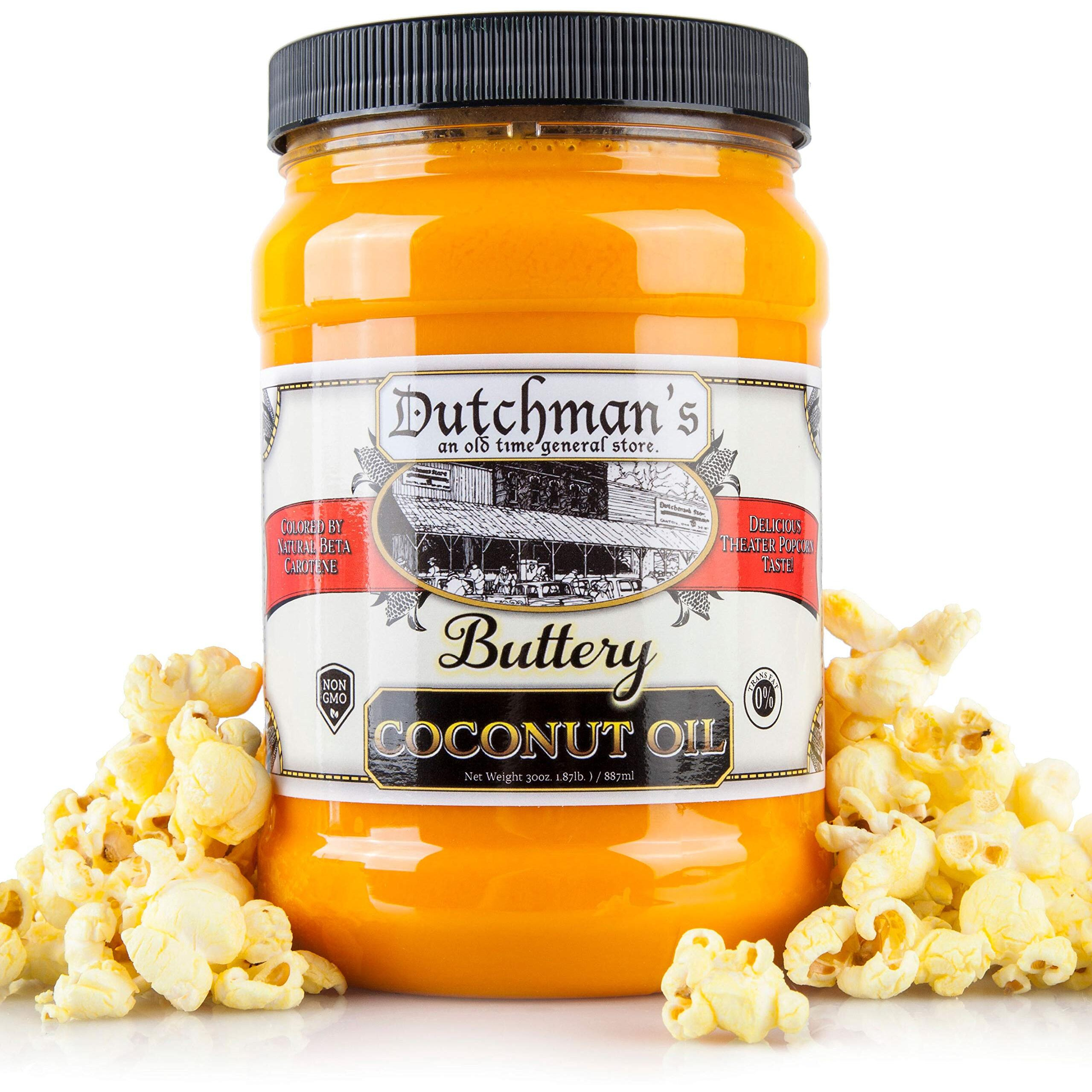 Dutchman Popcorn Coconut Oil  Butter Flavored Oil, 30Oz Jar - Colored With Natural Beta Carotene, Makes Theater Style Popcorn, Vegan, Healthy, Zero Trans Fat, Gluten Free, Made In Usa