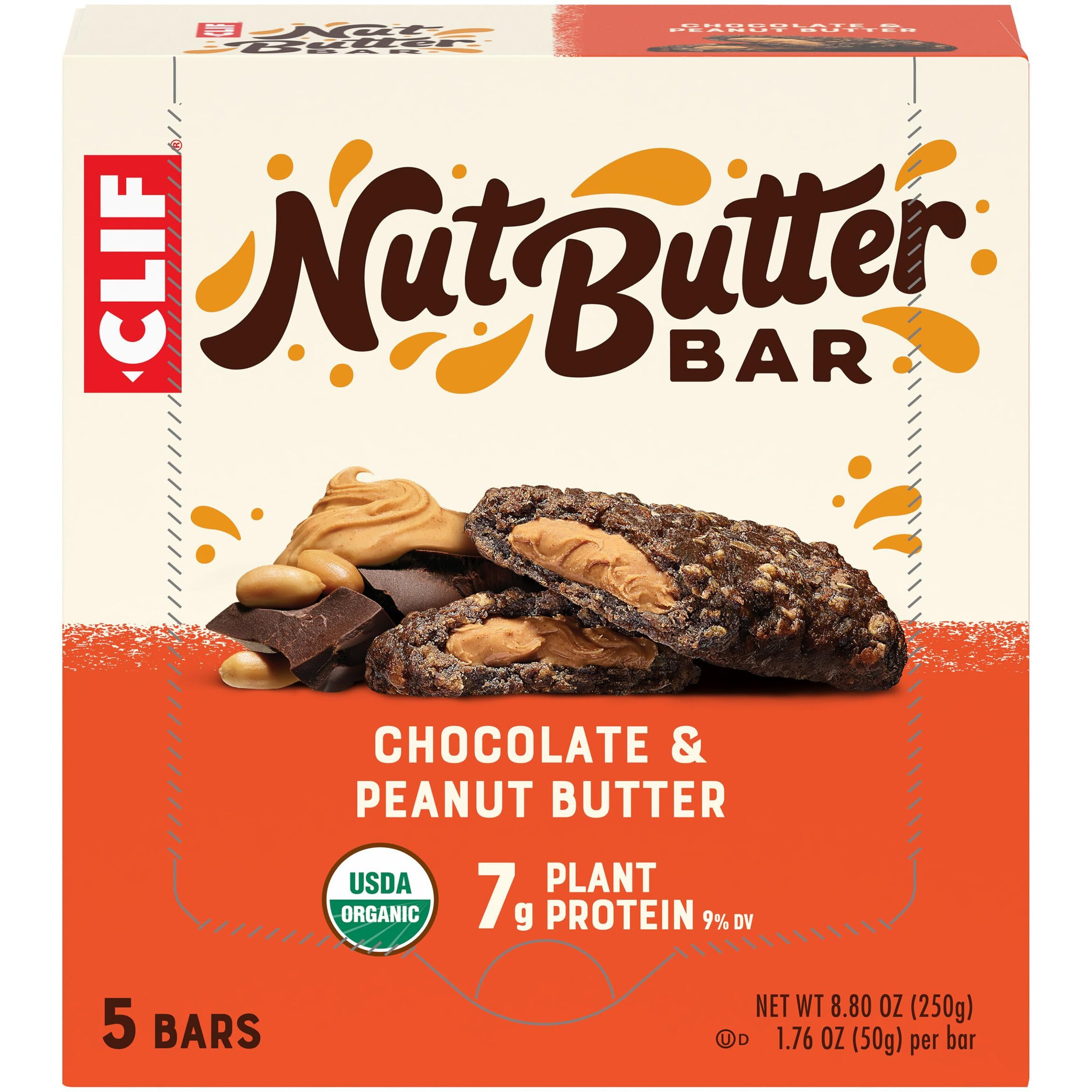 Clif Nut Butter Bar - Chocolate Peanut Butter - Filled Energy Bars - Non-Gmo - Usda Organic - Plant-Based - Low Glycemic - 1.76 Oz. (5 Pack)