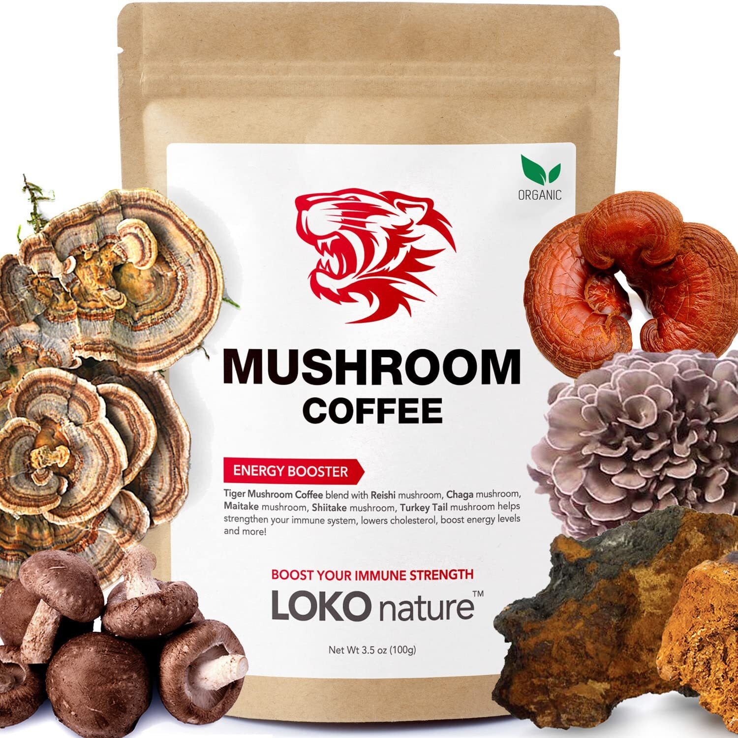 Tiger 5 Mushroom Coffee- Organic Superfood Mushroom Coffee With 100% Arabica, Powerful Natural Ingredients, Immune System Booster, Vegan, Dairy Free, Non-Gmo And Great Taste