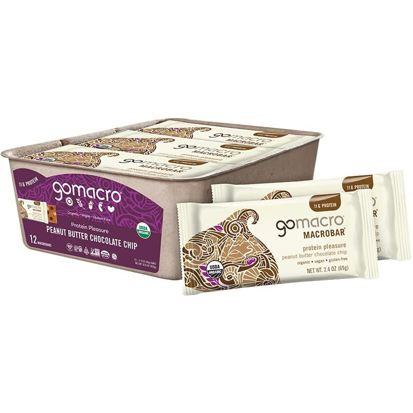 Gomacro Macrobar Organic Vegan Protein Bars - Peanut Butter Chocolate Chip (2.4 Ounce Bars, 12 Count)