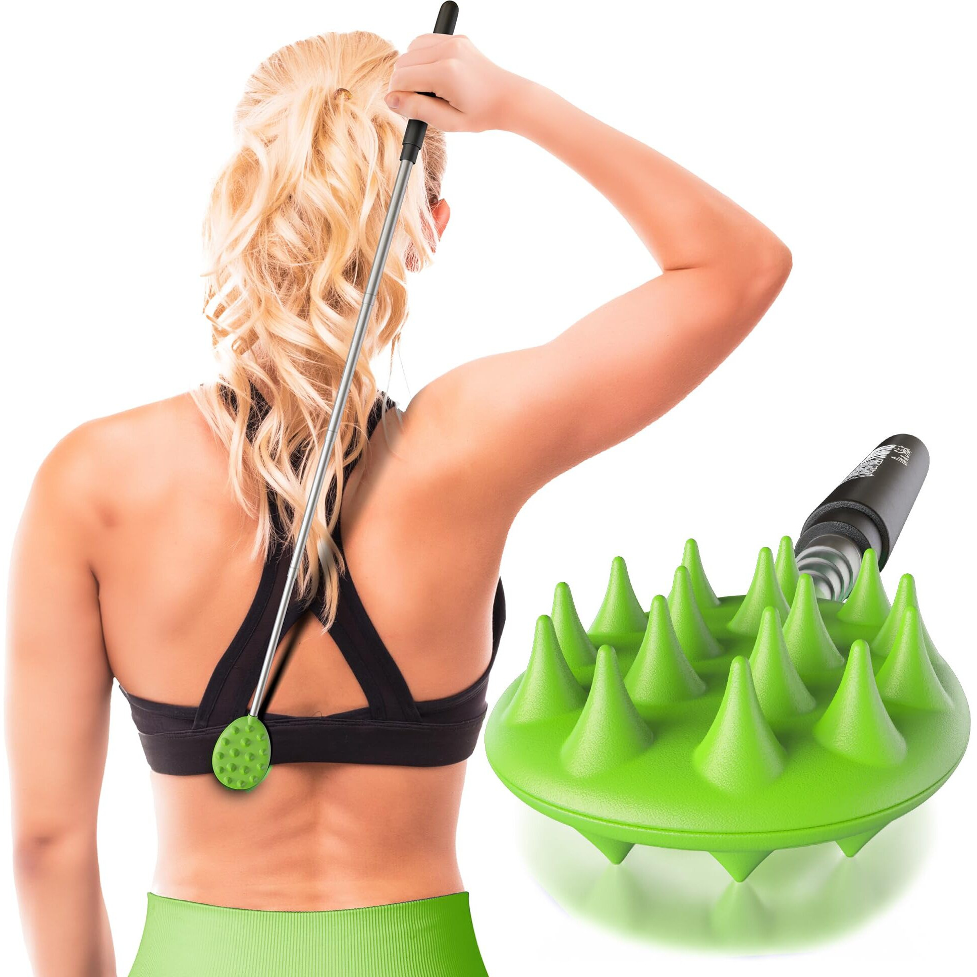 Extendable Cactus Back Scratcher - Double Side Itch Reliever For Back, Neck, Head, Beard, And Body | 16 Spikes Per Side, 8.5 Inches Compact Back Scratcher Extendable To 24.5 Inches (Green)