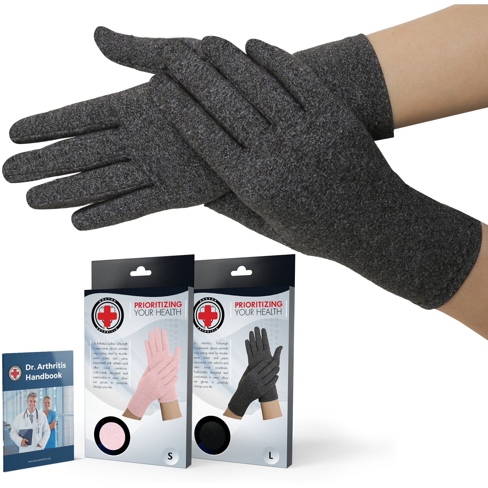 Doctor Developed Arthritis Gloves/Compression Gloves For Women & Men And Doctor Written Handbook - Useful For Arthritis, Raynauds, Rsi, Carpal Tunnel (Full-Length, M)