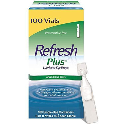Refresh Plus Lubricant Eye Drops Long Lasting Relief Plus Protection For Mild To Moderate Dry Eye - 100 Single Use Vials
