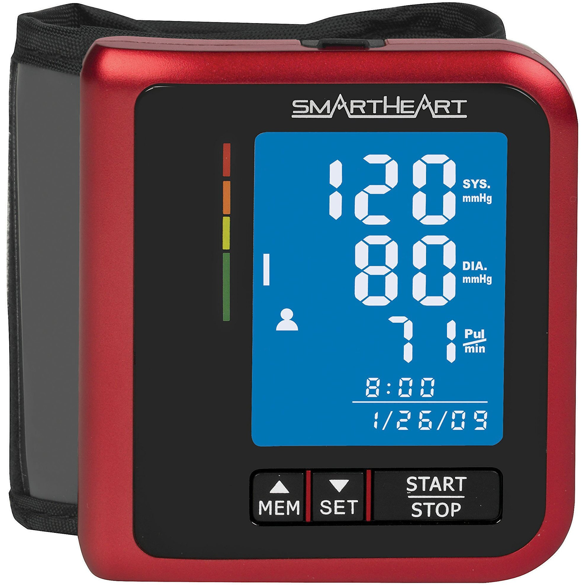 Smartheart Blood Pressure Monitor  D-Ring Wrist Cuff  Advanced Inflation Technology  Rechargeable  2-Person Memory