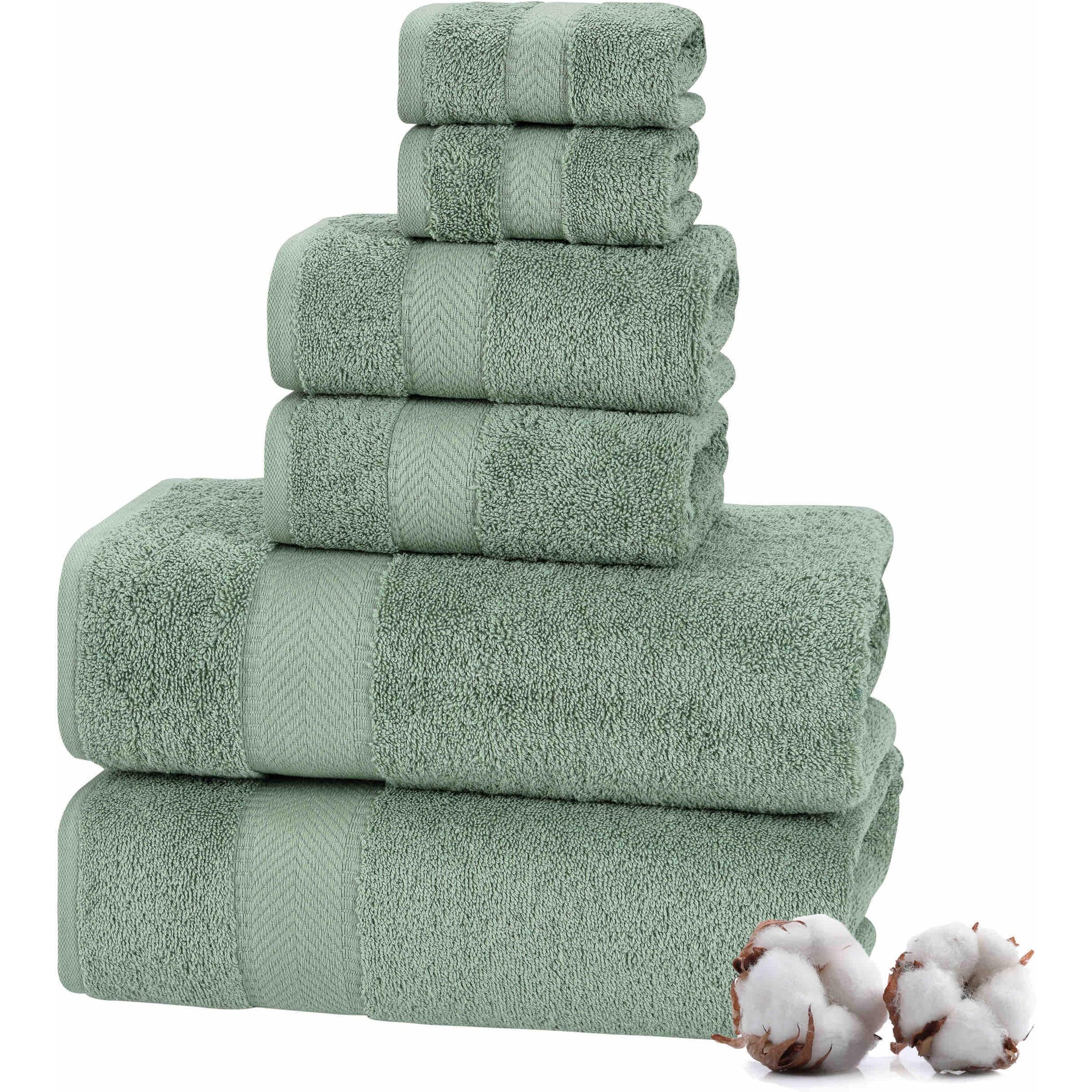 Textilom 100% Turkish Cotton 6 Pcs Luxury Bath Towels , Soft & Absorbent Bathroom Towels Set (2 Bath Towels, 2 Hand Towels, 2 Washcloths)- Green