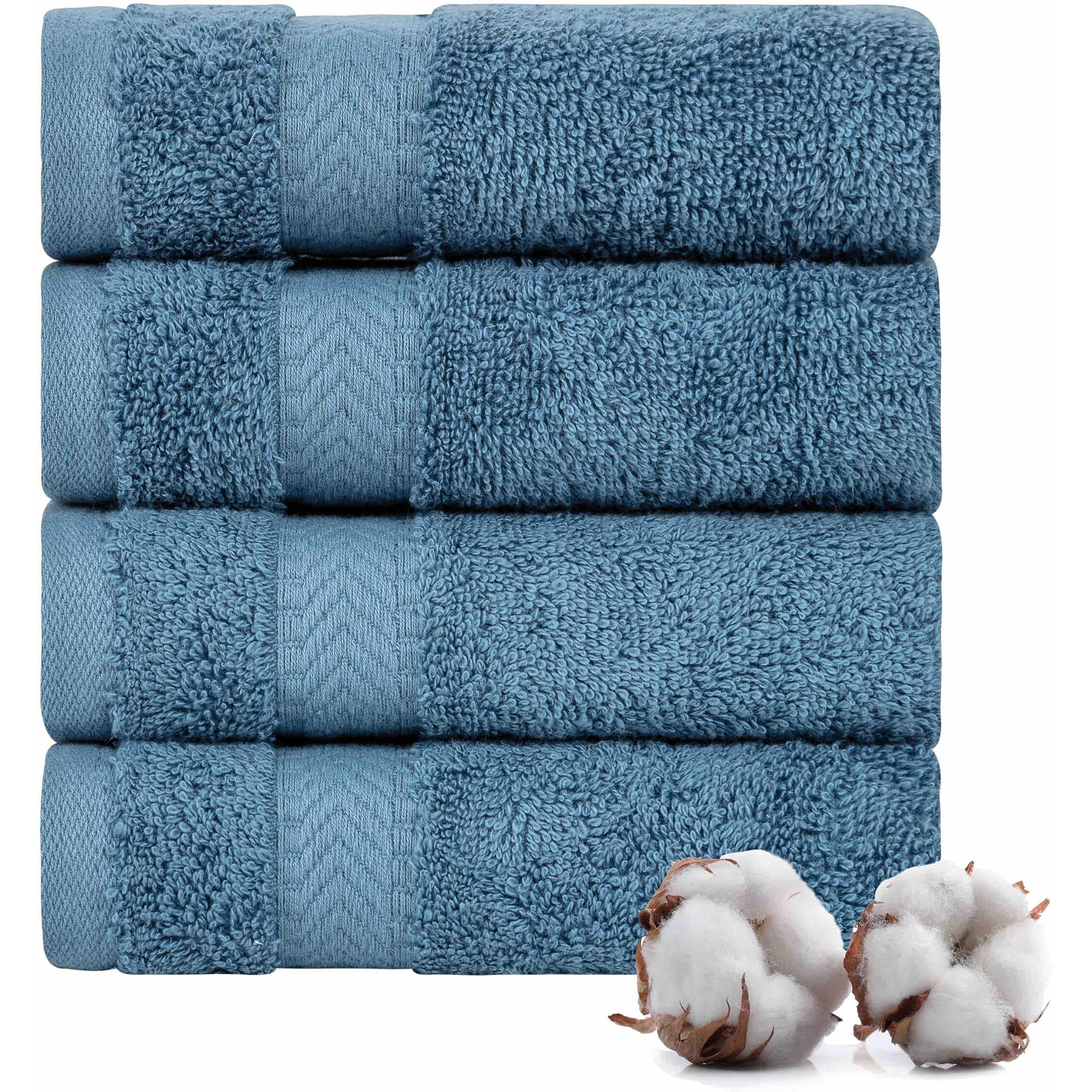 Textilom 100% Turkish Cotton 4 Piece Luxury Washcloth Towel Set For Bathroom & Kitchen, Thick & Super Soft & Highly Absorbent & Quick Dry For Face And Hand- Mid Blue