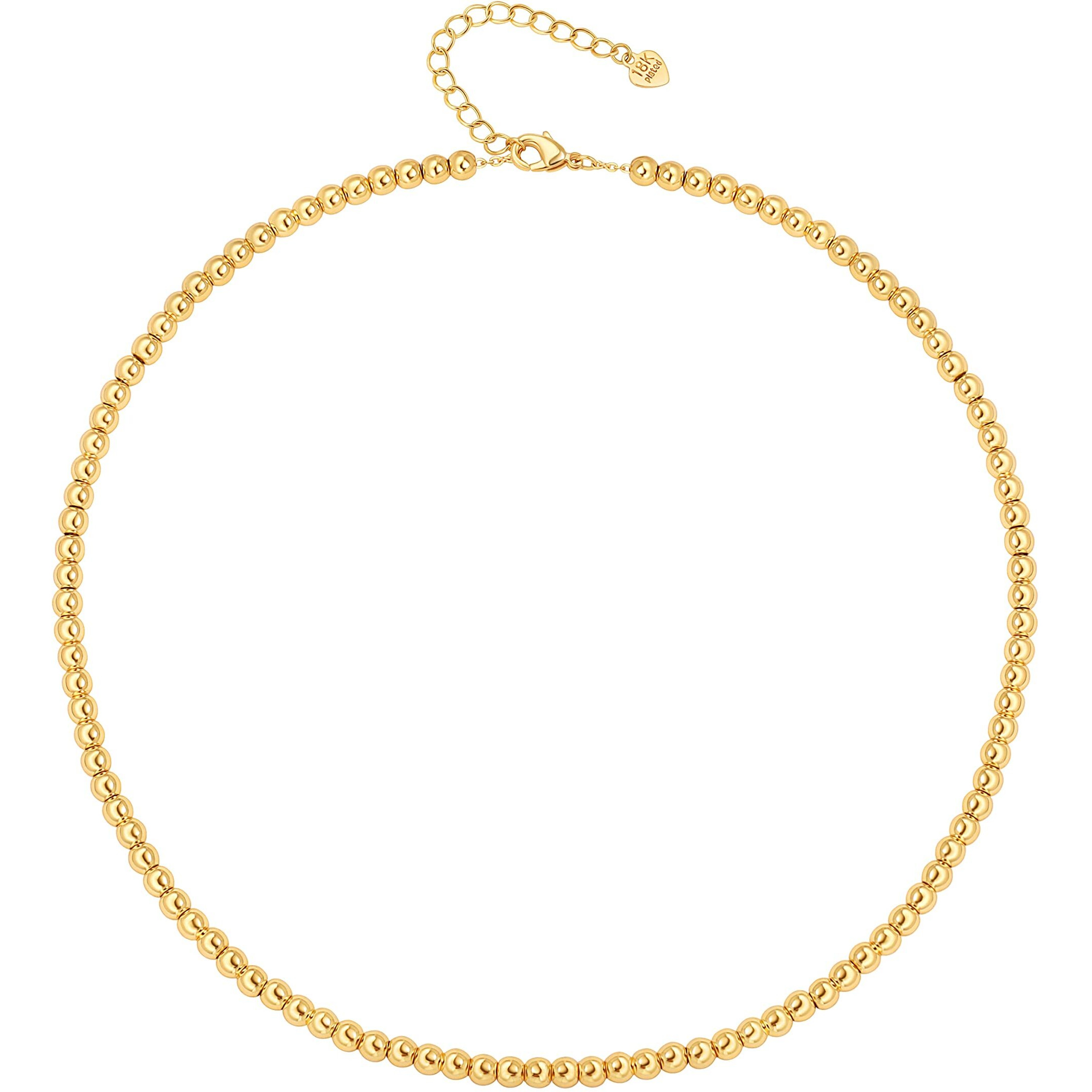 Aobei Pearl 18K Gold Ball Beaded Necklace Minimalist Beads Chain Choker Necklace Handmade Ball Strand Jewelry For Women Girls 15