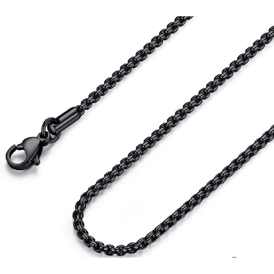 Fosir Mens Womens Stainless Steel Black Rolo Cable Chain Necklace (3Mm, 28 Inches)