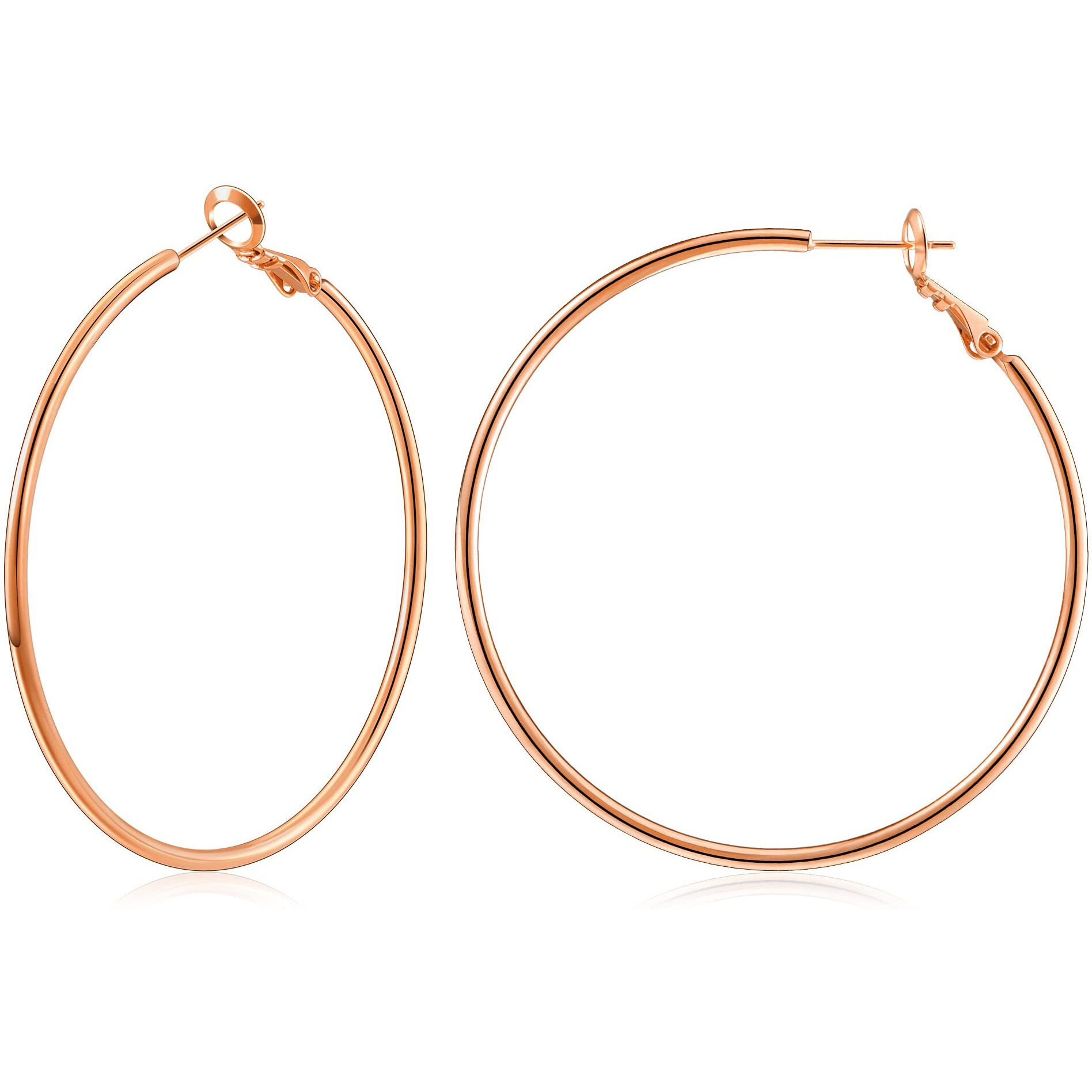 Gacimy Large Rose Gold Hoop Earrings For Women 14K Rose Gold Plated With 925 Sterling Silver Post, 50Mm Rose Gold Big Hoop Earrings For Women