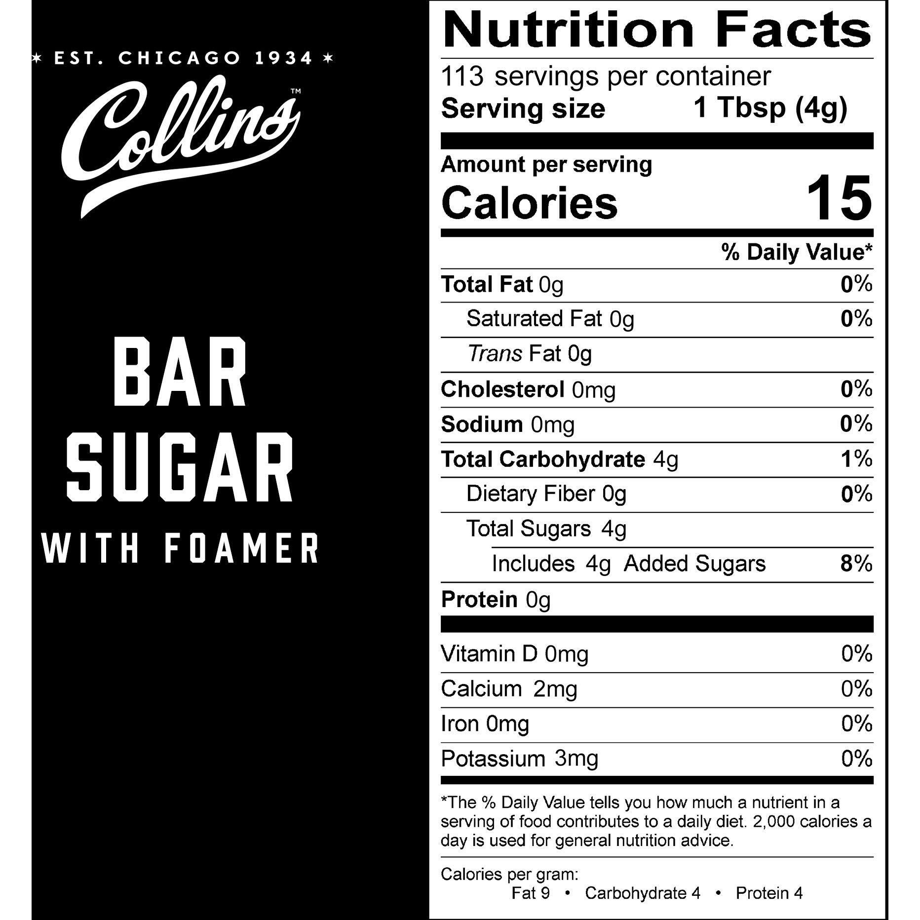 Collins Bar Sugar With Foamer | Create Foam Cocktails And Enhance Texture In Drinks With Cocktail Foaming Agent, Easy Eggwhite Style Drinks, 16Oz