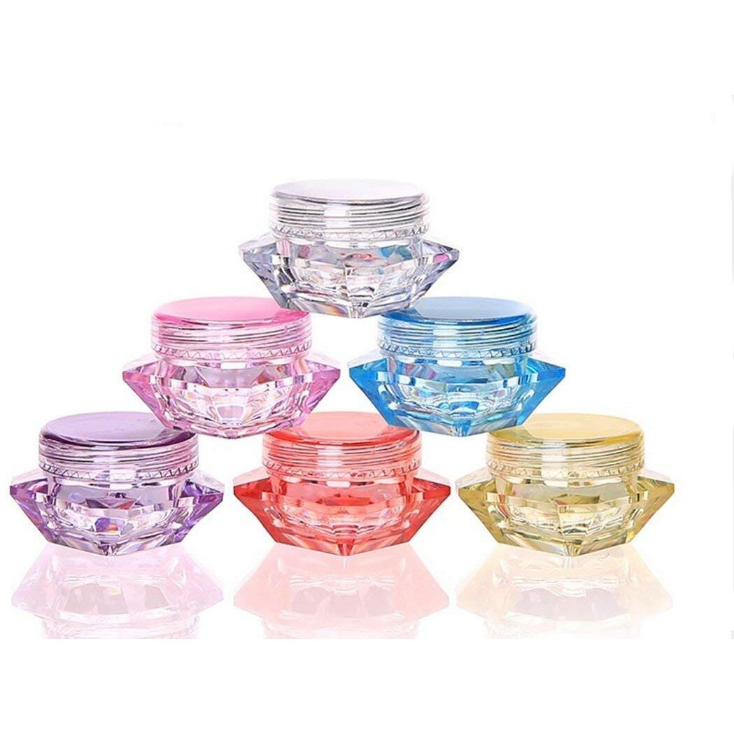 Healthcom 50 Pcs 5 Gram/5 Ml Cosmetic Sample Empty Container Plastic Clear Cosmetic Pot Jars With Lids Diamond-Shape Makeup Jars Bottles For Eye Shadow Nails Powder Jewelry,Mix-Color