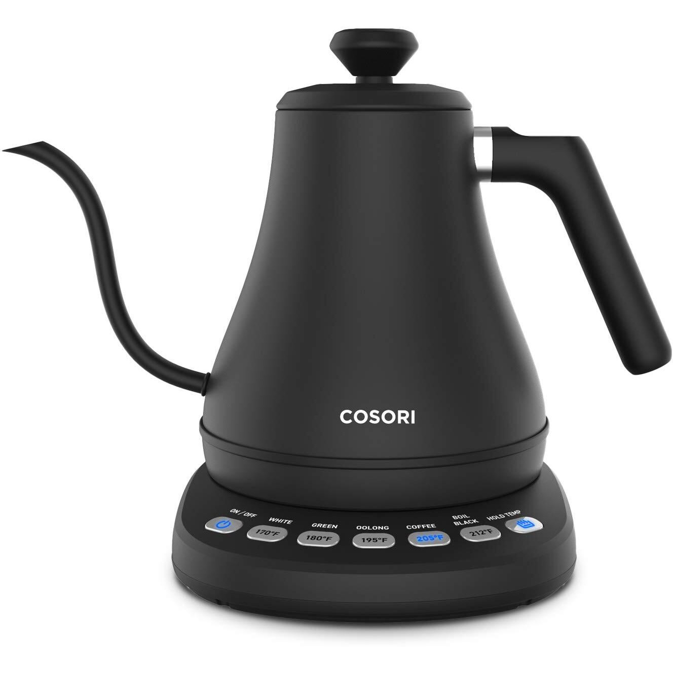 Cosori Electric Gooseneck Kettle With 5 Variable Presets, Pour Over Kettle & Coffee Kettle, 100% Stainless Steel Inner Lid & Bottom, 1200 Watt Quick Heating, 0.8L, Matte Black