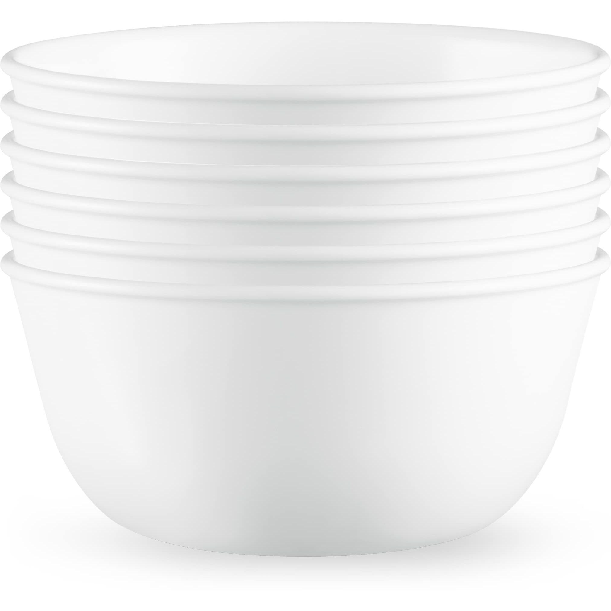Corelle Vitrelle 28-Oz Soup/Cereal Bowls Set Of 6, Chip & Crack Resistant Dinnerware Bowls For Soup, Ramen, Cereal And More, Triple Layer Glass, Winter Frost White