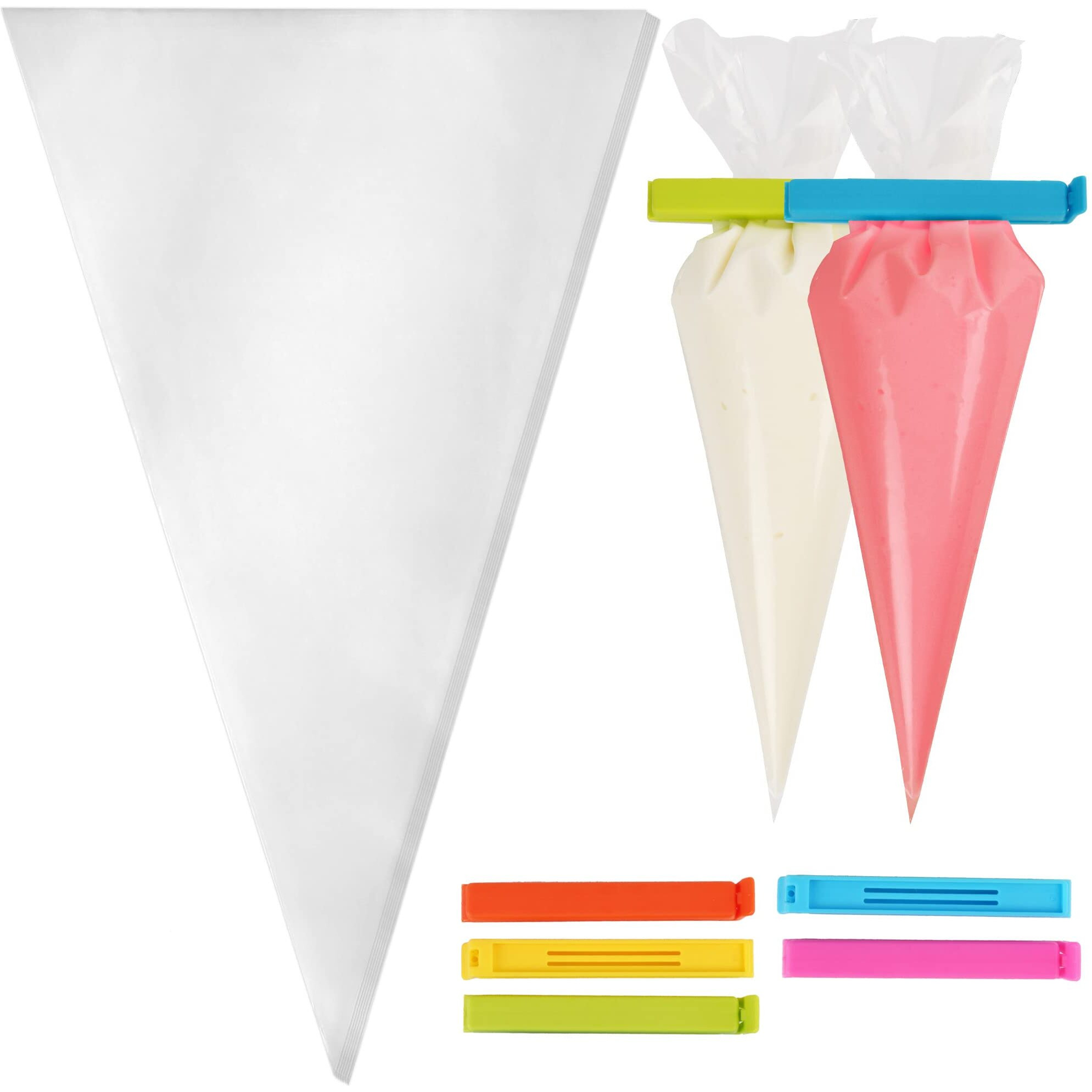 Lotfancy Pastry Piping Bags, Pack Of 100, 18 Inch Disposable Icing Bags With 5 Clips, Thickened Cake Decorating Bags For Cupcakes, Anti-Burst For All Size Tips Couplers