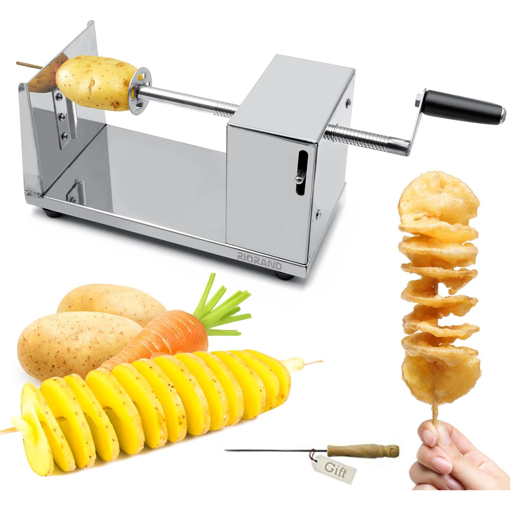 Riorand Manual Stainless Steel Twisted Potato Slicer Spiral Vegetable Cutter French Fry