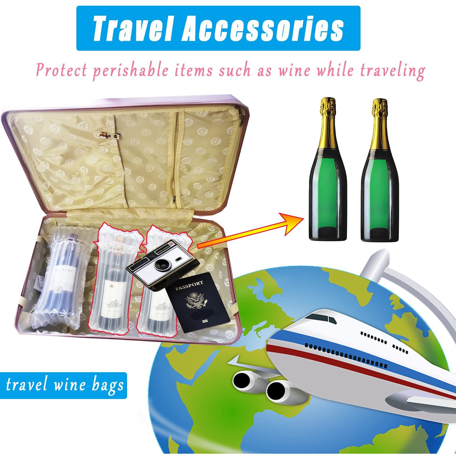 Wine Travel Inflatable Bag Airplane | 10 Pcs Wine Bottle Travel Protector Bags | Bubble Travel Camping Wrap Pouches Packing For Wine Bottles(10)