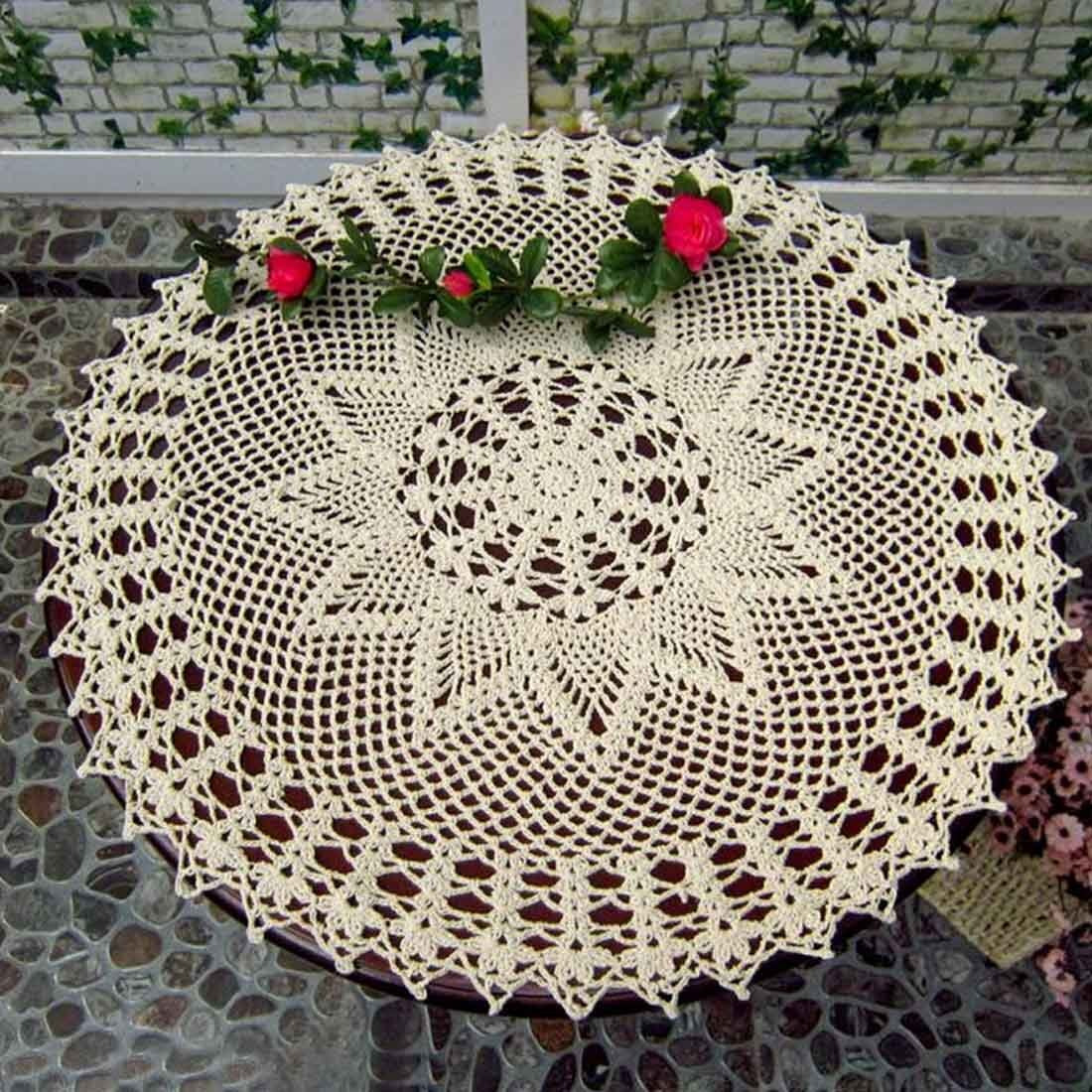 Kilofly Handmade Crochet Cotton Lace Table Sofa Doily, Waterlily, Beige, 22 Inch