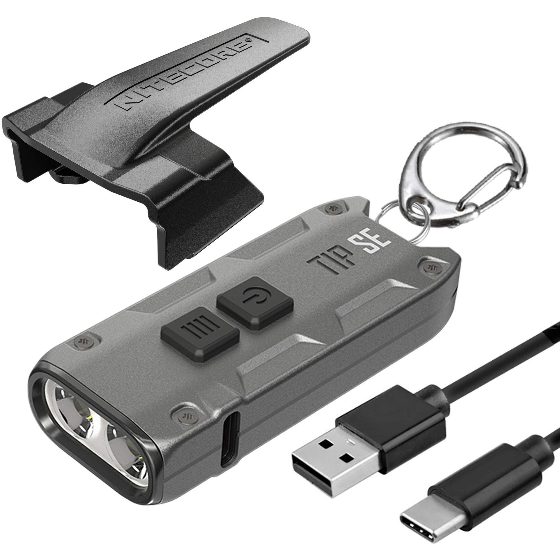 Nitecore Tip Se Keychain Flashlight, Gray 700 Lumen Usb-C Rechargeable Edc With Lumentac Charging Cable