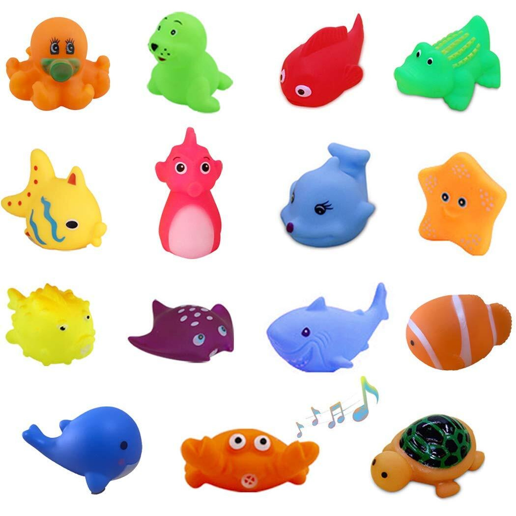 Umbworld Preschool Bath Toys Rubber Floating Squeaky Baby Wash Shower Toy For Toddlers Kids Party Decoration15 Pcs (Sea Animal)