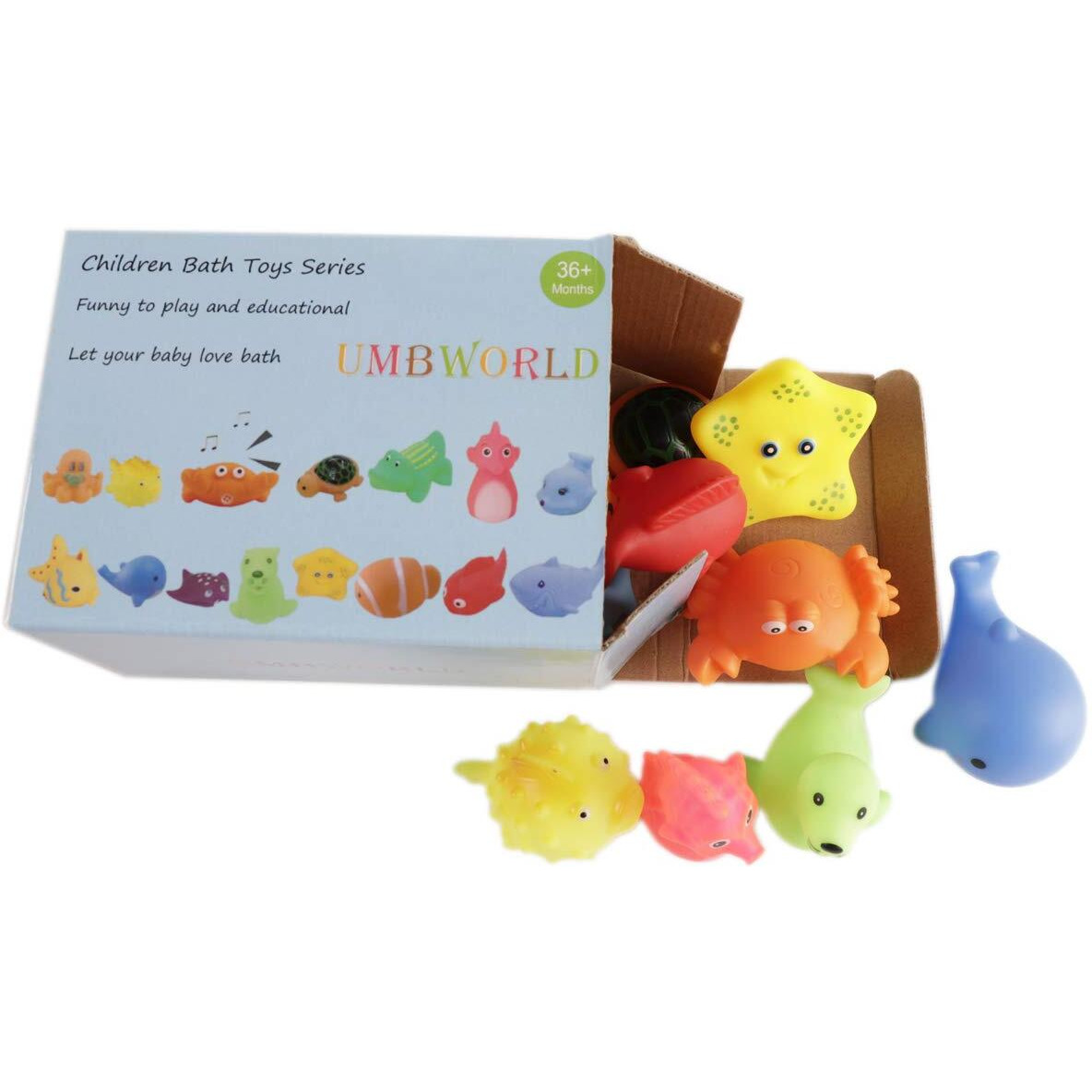 Umbworld Preschool Bath Toys Rubber Floating Squeaky Baby Wash Shower Toy For Toddlers Kids Party Decoration15 Pcs (Sea Animal)