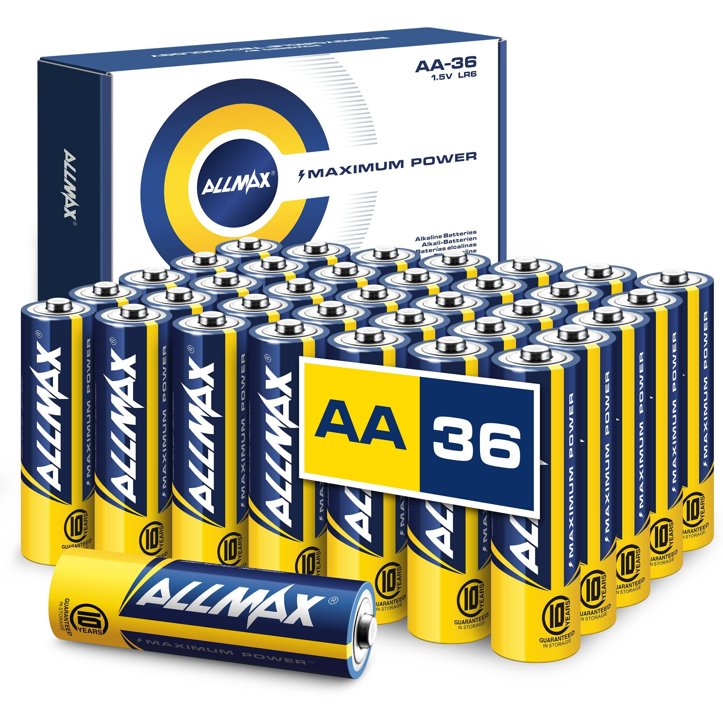 Allmax Aa Maximum Power Alkaline Double A Batteries (36 Count) - Ultra Long-Lasting, 10-Year Shelf Life, Leakproof Design, 15V