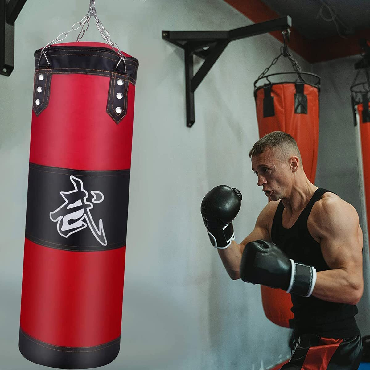 Zeruidm Hanging Punching Bag For Adults Unfilled, Heavy Boxing Bags Kickboxing Bag, Youth Boxing Set With Hand Wraps, Punching Bag Hangers, For Mma Muay Thai Karate Taekwondo Training