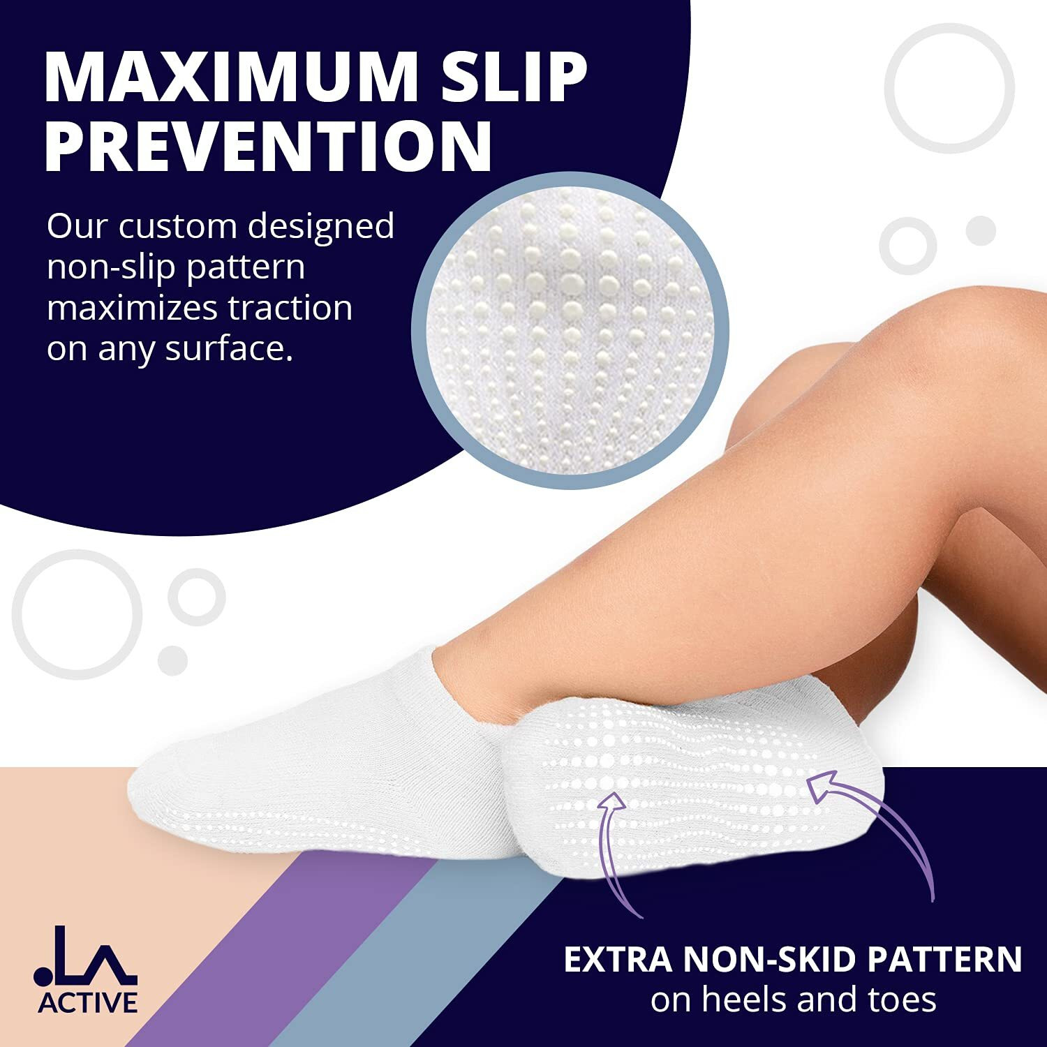 La Active Non Slip Grip Ankle Boys And Girls Socks For Babies Toddlers And Kids 4 -7 Years - 6 Pairs - Girls
