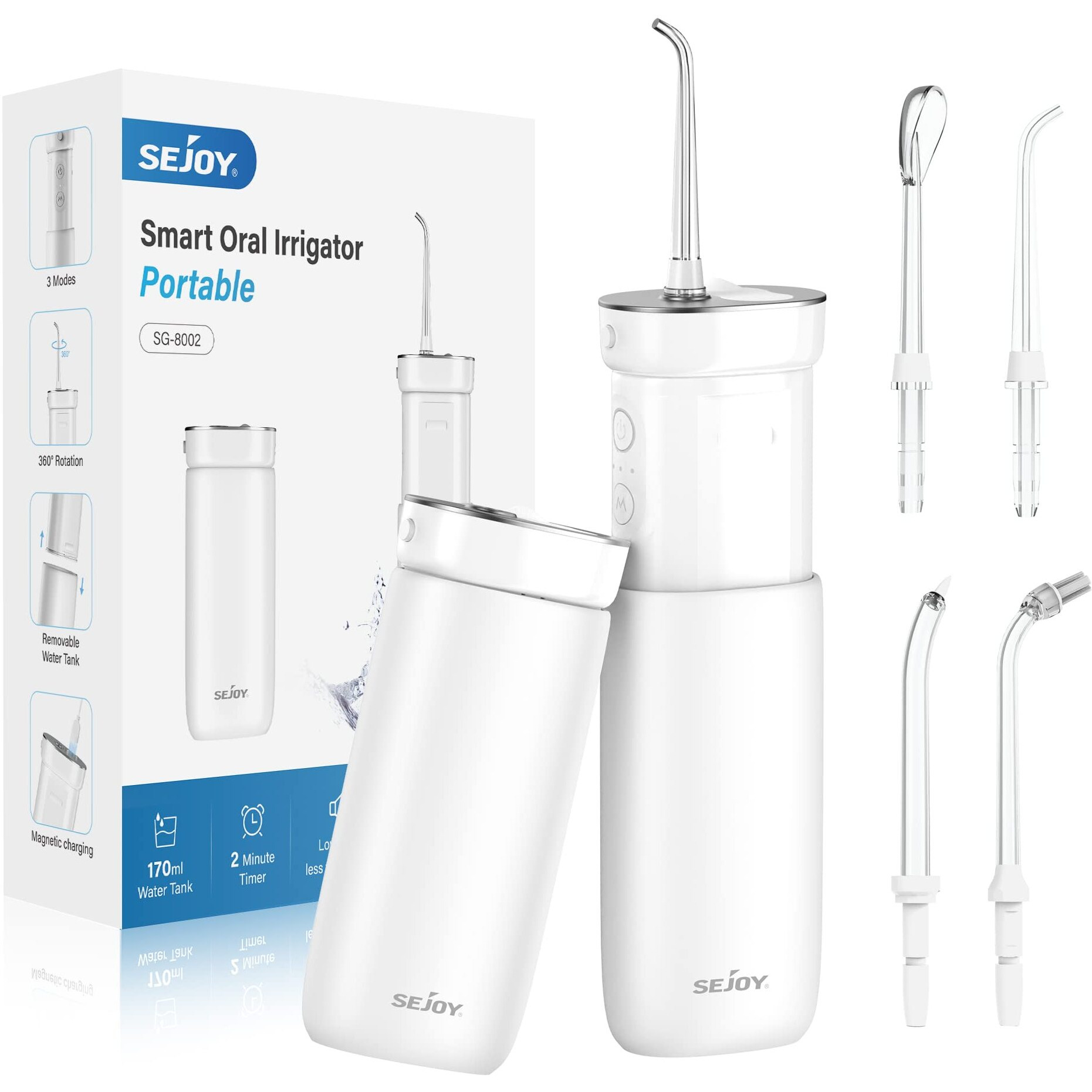 Water Flossers For Teeth, Water Teeth Cleaner Pick Cordless Water Flosser Portable Water Dental Flosser Oral Irrigator Rechargeable Ipx7 Waterproof With Diy Mode, 5 Jet Tips (White)