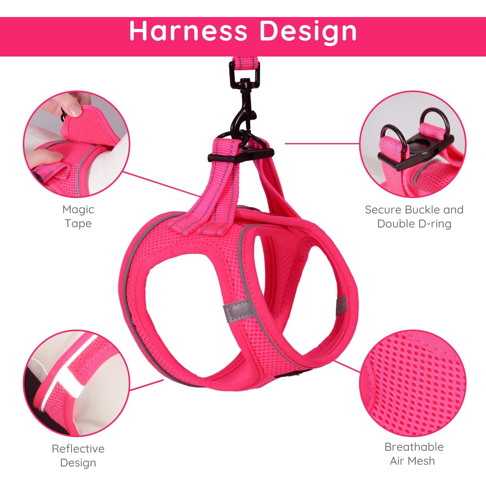 Bella & Pal Puppy Harness With Leash Set, Dog Harness For Small Dogs No Pull, Dog Leash For Small Dogs, Step In Harness For Extra Small Dogs, Hot Pink Harness, S