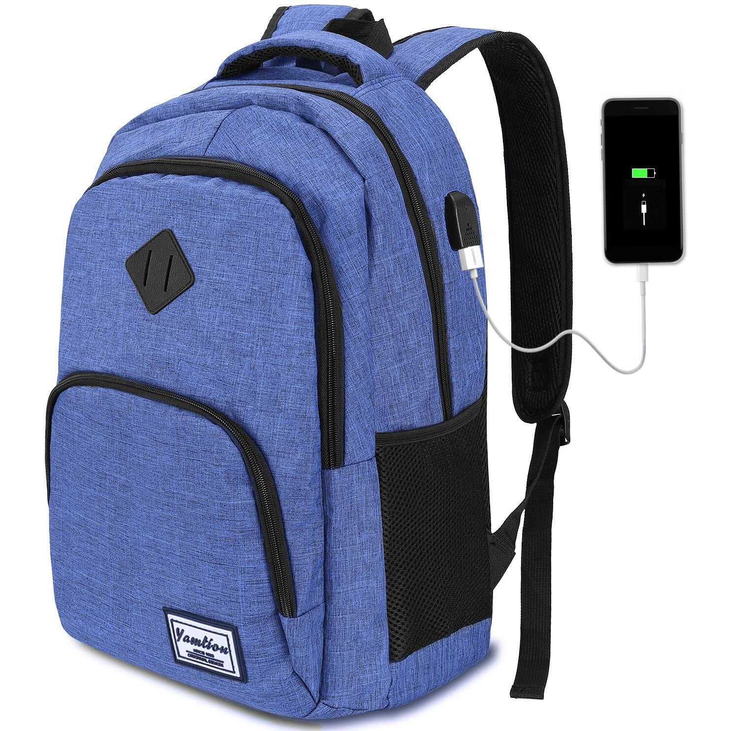 Yamtion School Backpack For Teen Boys,Bookbag For High School College Backpack With Usb,Blue