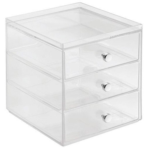 Interdesign Clarity Cosmetic Organizer For Vanity Cabinet To Hold Makeup, Beauty Products - 3 Drawer, Clear
