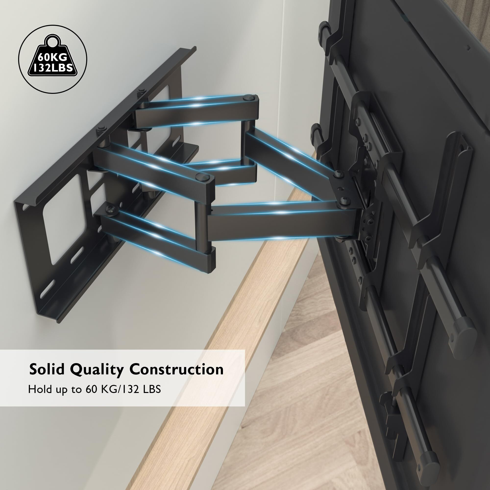 Bontec Full Motion Tv Wall Mount For 37-84 Inch Tvs, Hold Up To 132Lbs, Max Vesa 600X400Mm, Swivel Tilt Dual Arms, Adjustable Viewing Angle, Fits 16 "" Wood Studs, Easy Assembly, Ct135B